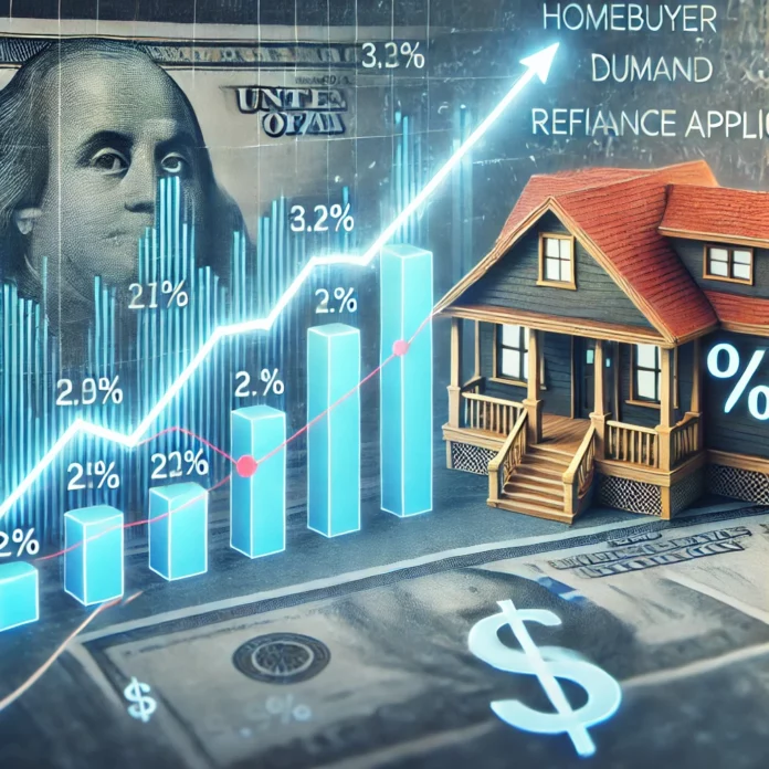 A graph showing the rise in mortgage interest rates over the past three weeks, alongside declining mortgage application volume.