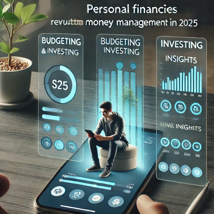 A financial advisor app screen showing budgeting, investing, and financial insights in a modern, user-friendly interface.